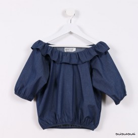 Peasant Top with Frill blue denim
