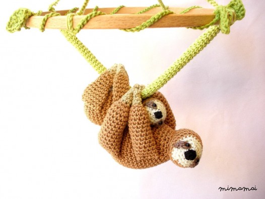 Sloth Nursery Mobile, Mother & Baby Sloth Crochet Mobile