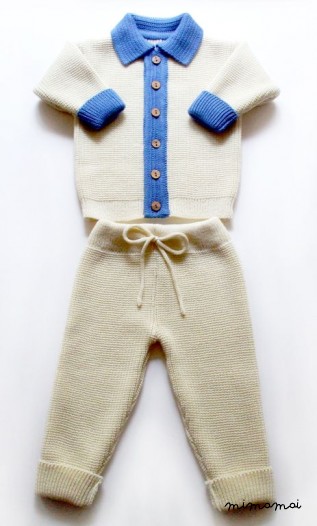 Babies/Children's/Toddlers Merino wool collar Cardigan and pants set/outfit