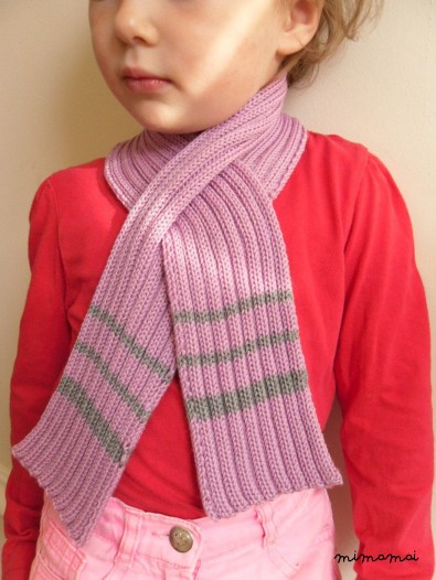 Children knitted Scarf, Merino wool, Lilac & grey