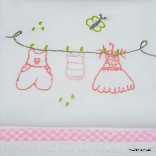 baby linen sheet pillowcase hand embroidered,happy clothes horse
