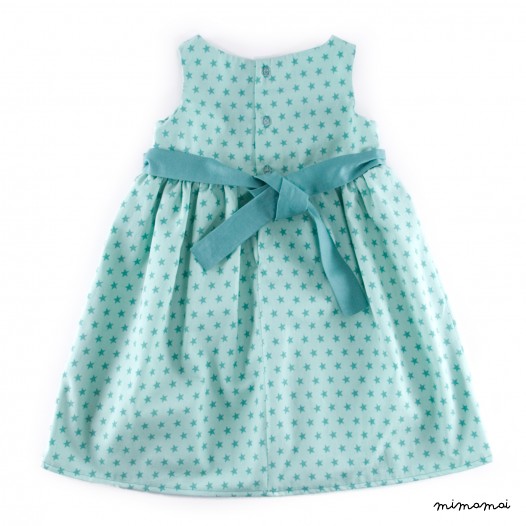 Baby dress in jade printed cotton "Stars"