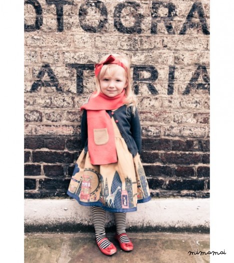 Millie Dress London Print in Mustard