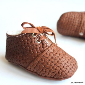 18-24 months Slippers / Baby Shoes Lamb Leather Brown Marron