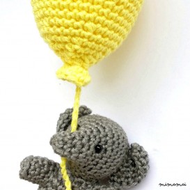 Crochet elephant with yellow balloon, elephant nursery decoration