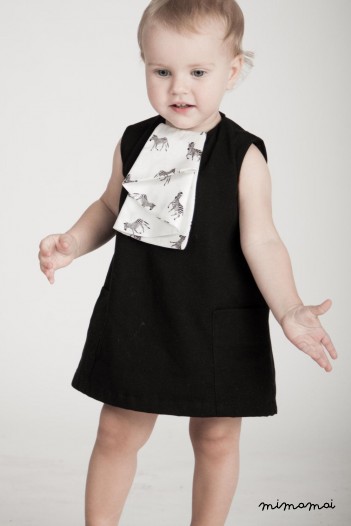 Black woolen zebra jabot dress
