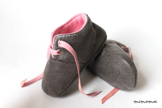 6 - 12 Months Slippers / Baby Shoes Lamb Leather Pink Gray Owo SHOES
