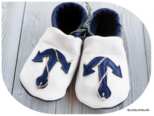 Scarpe fatte a mano morbida suola - marinaio, rosa-bianco, per bambino, bambino, bambini