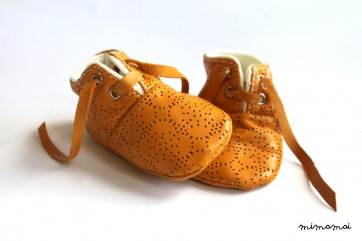 3-6 months Slippers / Baby Shoes Lamb Leather White Mustard OwO SHOES