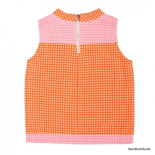 High Collar Top orange and pink