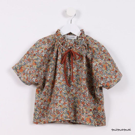 Loose Tie-Front Top Orange floral