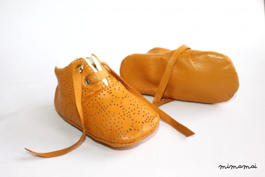 3-6 months Slippers / Baby Shoes Lamb Leather White Mustard OwO SHOES