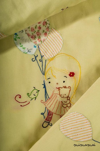 Applique baby girl's blanket, hand embroidered,handmade