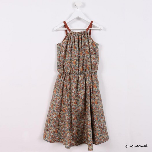 Square-Neck Flare Dress orange floral