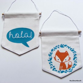 Hand painted wall banner. Fox & speech bubble