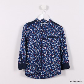 Long-sleeved Mandarin Shirt blue graphic print
