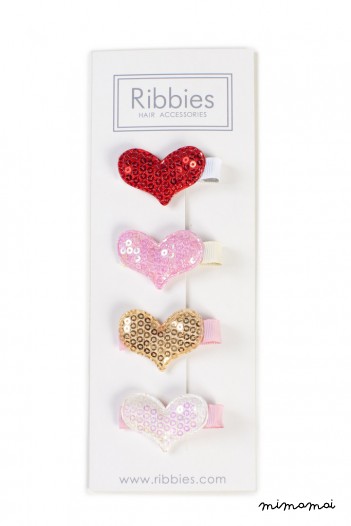 Hair Clip Set Of 4 Sparkle Hearts - A