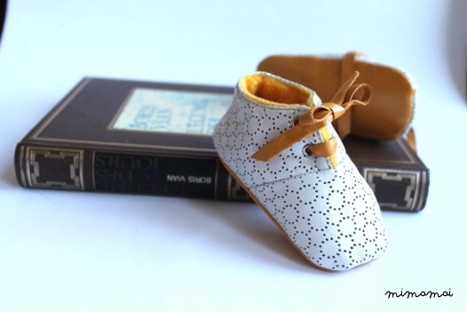 12-18 Months Slippers / Baby Shoes Lamb Leather White Mustard Yellow