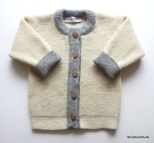 Babies/Children's knitted lambswool crew neck Cardigan with oak buttons/jacket