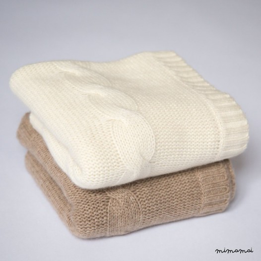 Cashmere Cable Blanket - Natural White