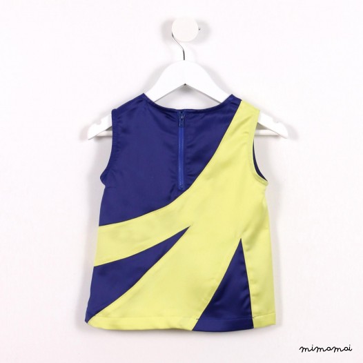 Satin Graphic Top yellow and blue