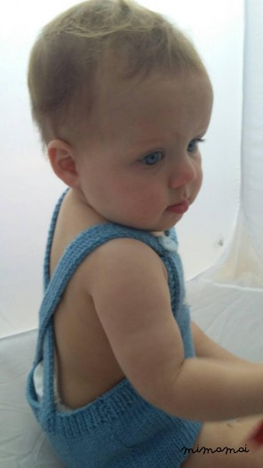 knitted romper suit, baby knit, baby gift, sunsuit in blue Merino