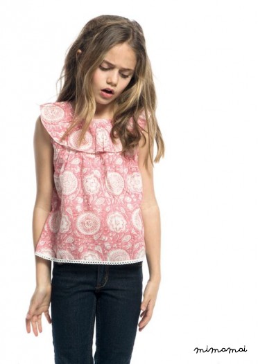 Stamped in red ruffle blouse