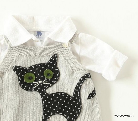 Maglia bambino tuta grigio con feltro gatto.
