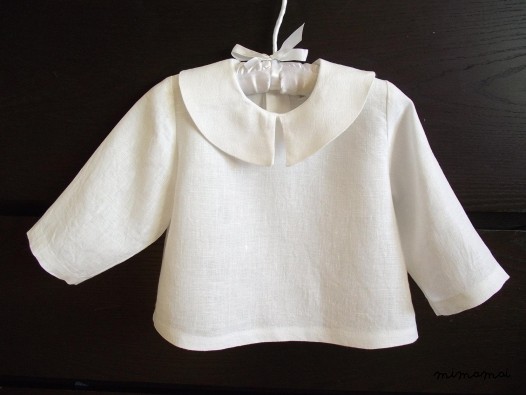 Natural linen collar shirt two buttons back