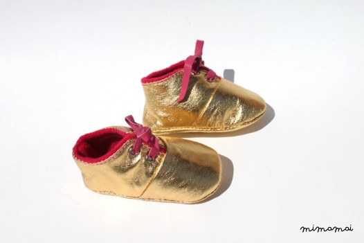 12-18 Months Slippers / Baby Shoes Lamb Leather Glitter Dore Golden Pink