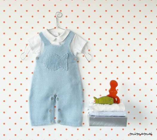 Maglia bambino tuta, cielo blu, maglia di pesce. 100% cotone.