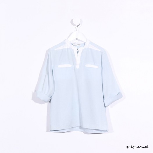 3/4 Sleeved Slip-on Shirt denim and white