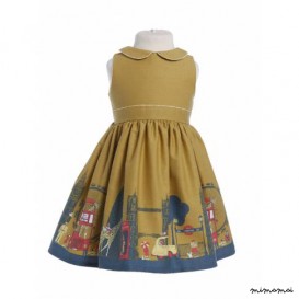 Millie Dress London Print in Mustard