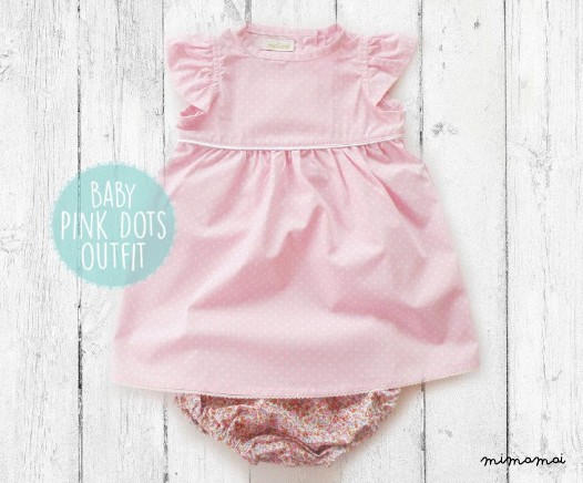 Baby Pink Dots Dress and diaper cover set