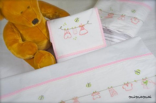 baby linen sheet pillowcase hand embroidered,happy clothes horse