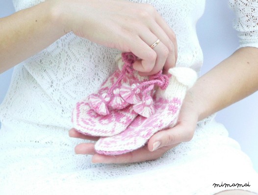Wool baby girl booties - newborn gift, baby shower - made to order