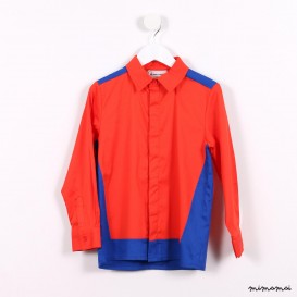 Long-sleeved Colour block Shirt orange and blue