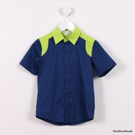Short-sleeved Contrast Shoulder Shirt blue