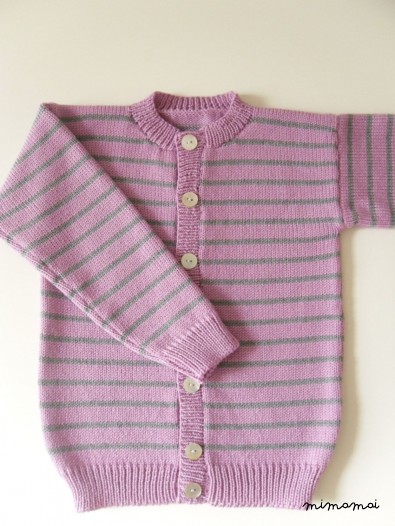Childrens Knitted Cardigan/girls knitted cardigan/Wool knit jumper/Lilac & Grey stripe