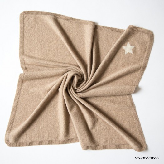 Cashmere Baby Blanket with Star - Beige M&eacute;lange