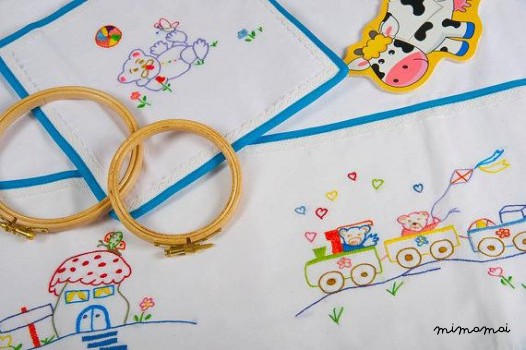 Baby linen sheet pillowcase hand embroidered carousel cradle stroller nursery christening gift
