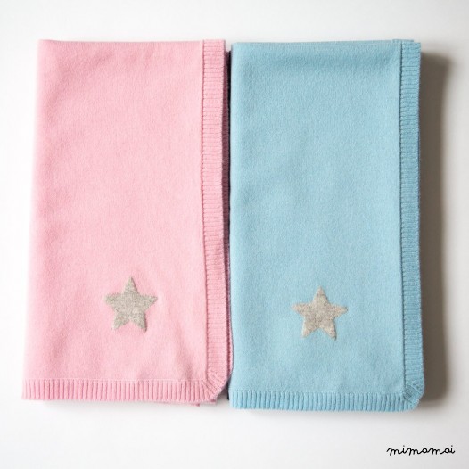 Cashmere Baby Blanket with Star - Light Blue