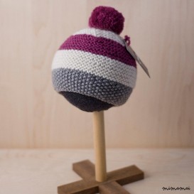 baby, neonato, maglia a strisce berretto con Pompon pompon in grigio, crema e Magenta