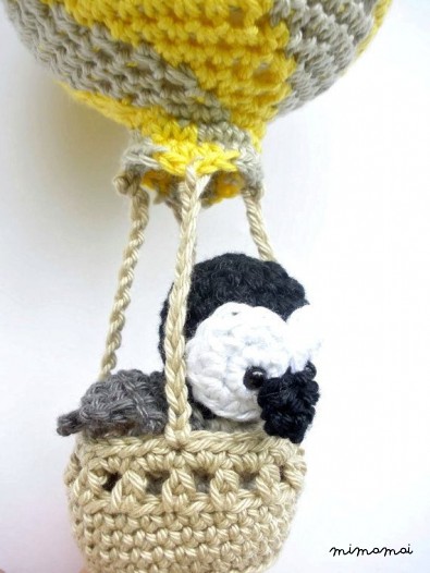 Hot air balloon decoration, crochet penguin in a balloon