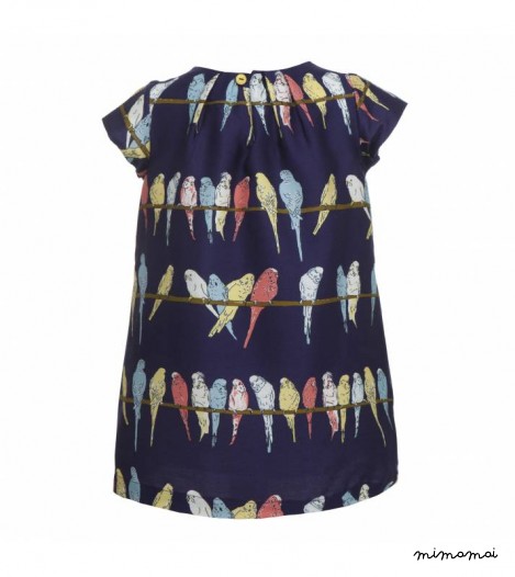 Girls Georgina Dress in Navy Budgies