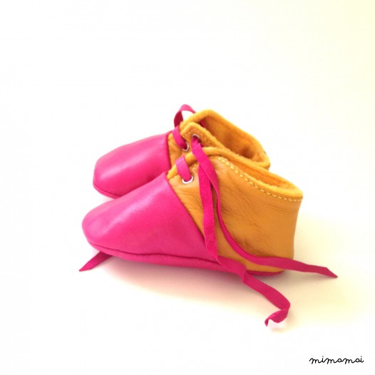SALE 6-12 Months Slippers / Baby Shoes Lamb Leather Pink Mustard Yellow