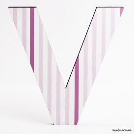 lettera in legno V - trama righe verticali rosa