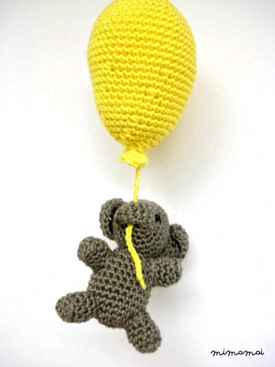 crochet elephant with balloon, elephant plush, elephant stuffed animal