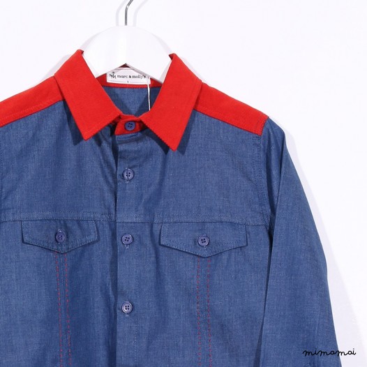 Long-sleeved Shirt with Yoke Detail denim and dark orange
