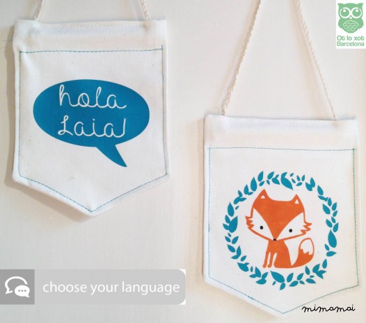 TWO WALL BANNER. Hand Painted. Fox & speech bubble